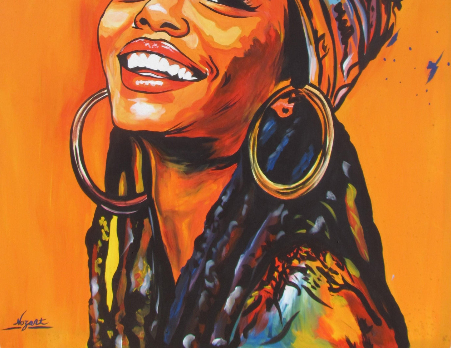 Peinture à l'huile représentant une femme africaine, art mural afro moderne, toile féminine noire audacieuse, art ethnique pour salon ou décoration intérieure