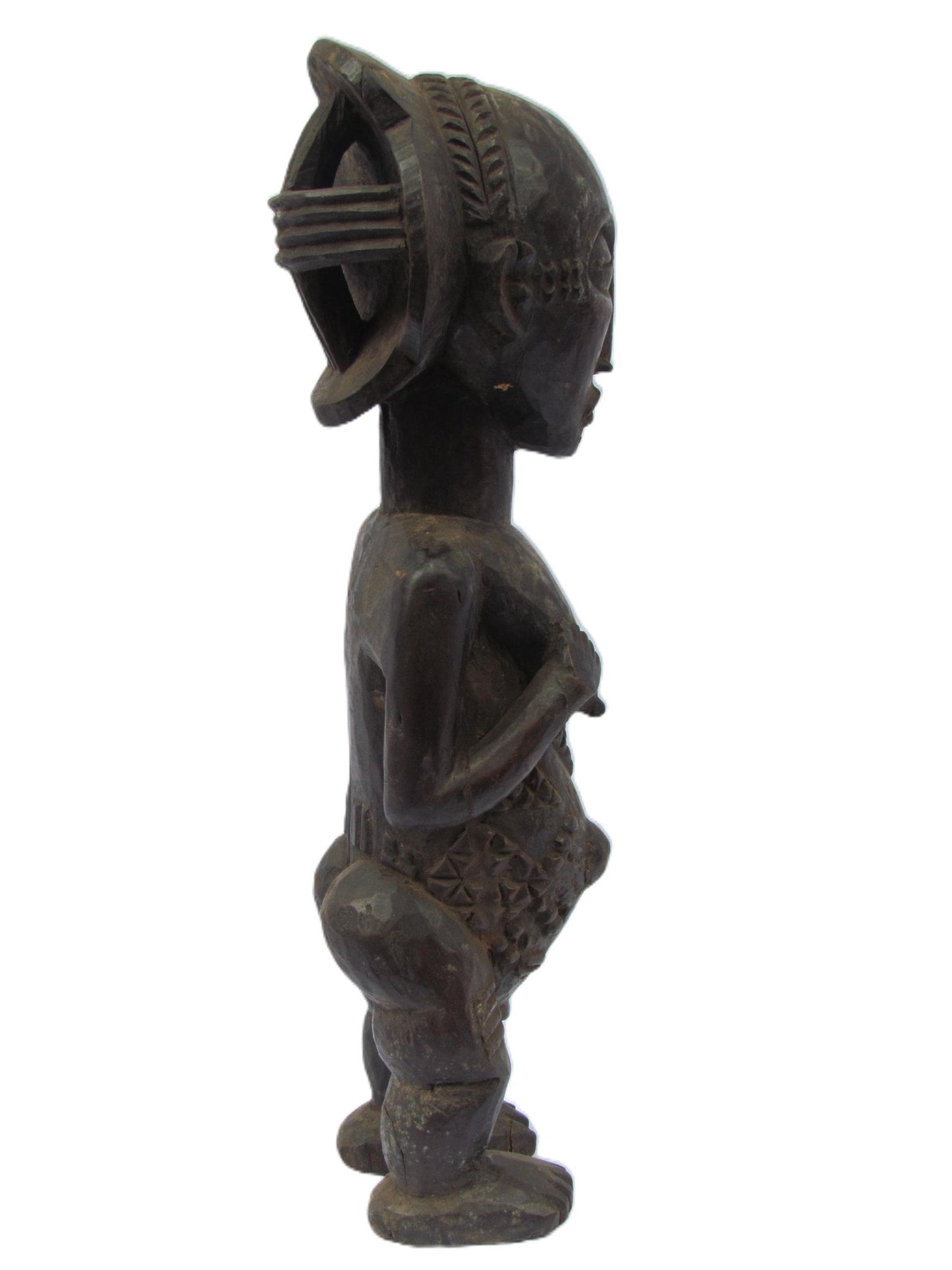 Primitive Luba "Pregnant Woman" Original Fertility Statue Wood Congo Vintage Antique Sculpture DRC Africa Rare Floor Coffee Table Shelf Art.