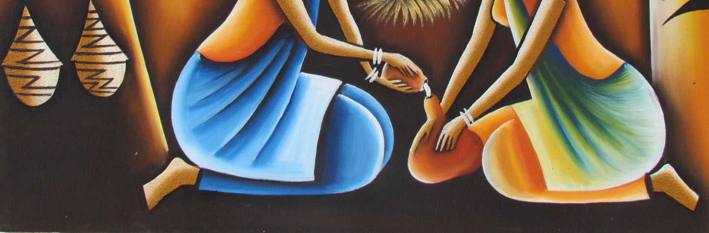 Art rwandais de la bénédiction du lait | Toile de femme africaine | Décoration murale rituelle traditionnelle de la vache | Impression culturelle rwandaise