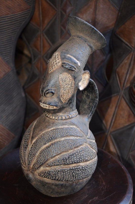Authentic Mangbetu Pottery Vessel | Anthropomorphic Art | Congo Decor