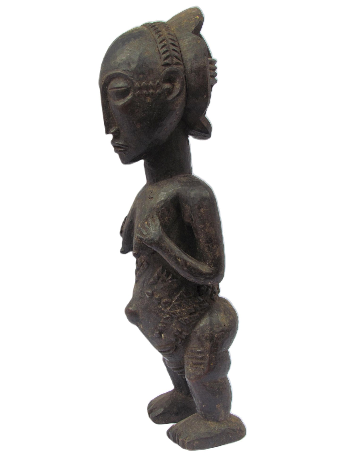 Primitive Luba "Pregnant Woman" Original Fertility Statue Wood Congo Vintage Antique Sculpture DRC Africa Rare Floor Coffee Table Shelf Art.