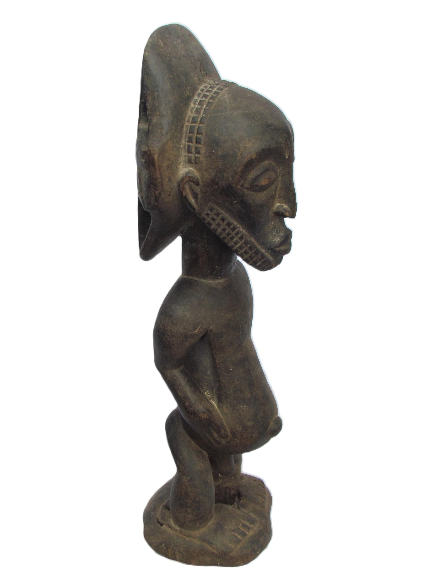 Statue rare et originale de la tribu Hemba « Ancien en prière » en bois sculpté de la RDC.