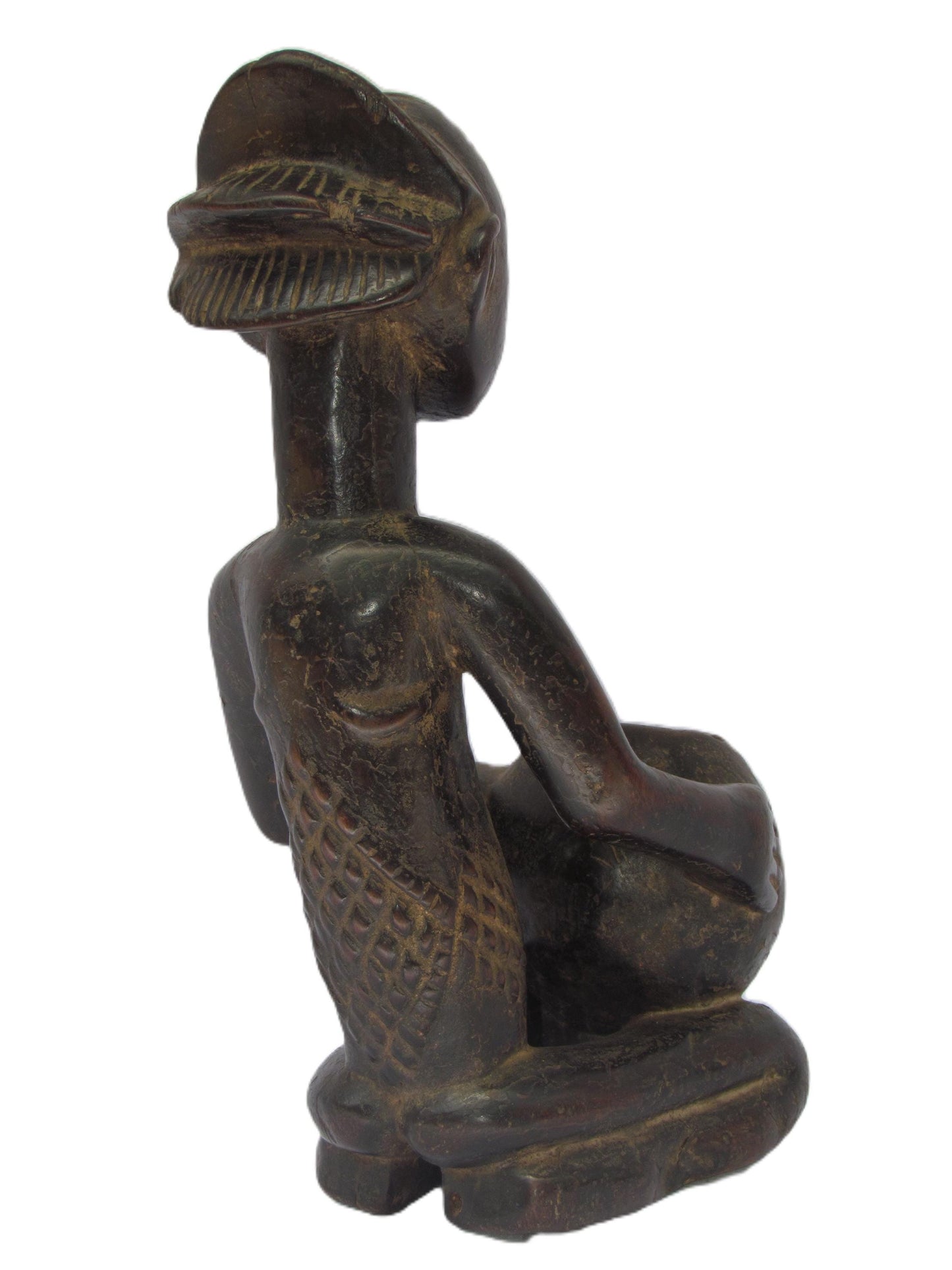 Statue africaine en bois de la tribu Luba du Congo, femme porteuse de bol.