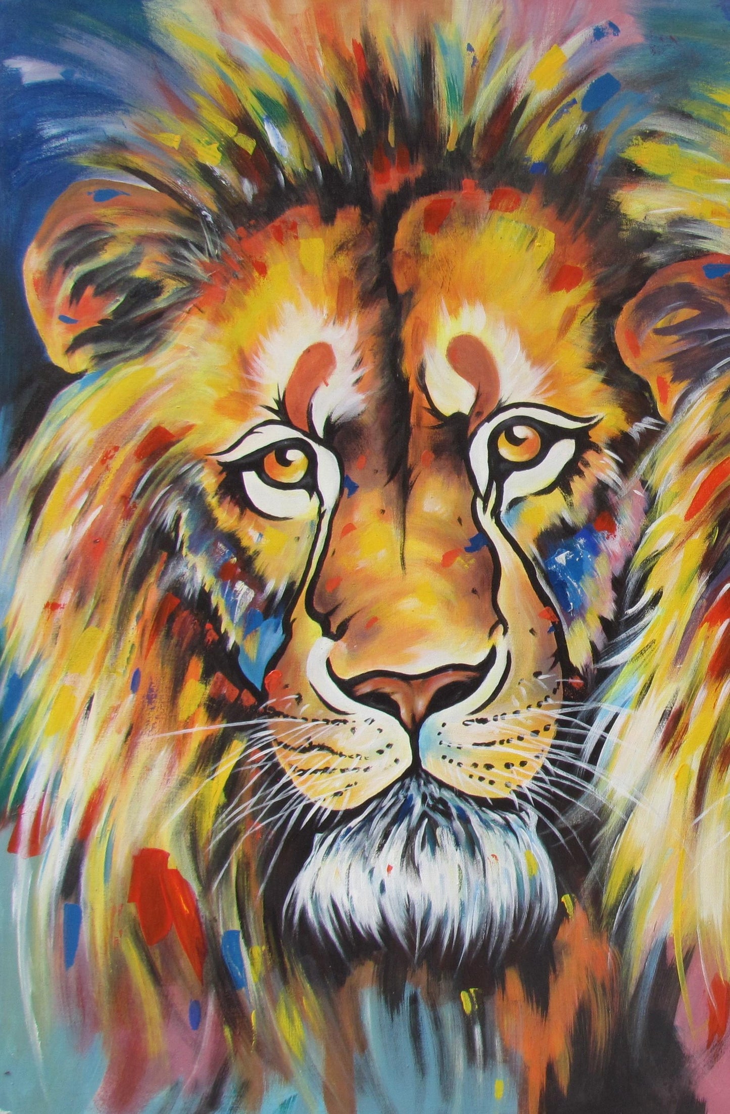 Portrait de lion africain – Peinture pastel originale sur tissu, décoration d'intérieur animalière, œuvre d'art animalière de safari, cadeau fait main