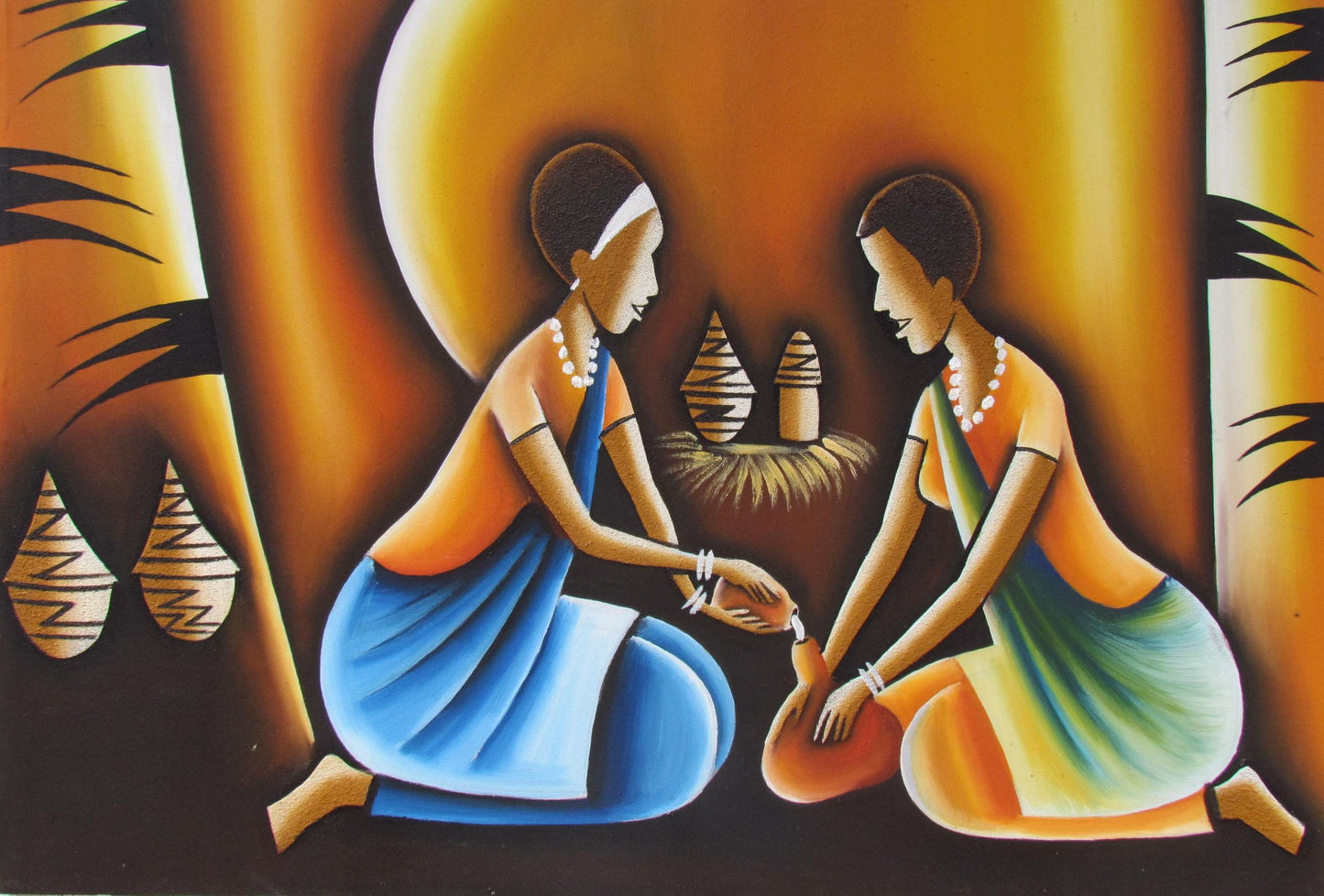 Art rwandais de la bénédiction du lait | Toile de femme africaine | Décoration murale rituelle traditionnelle de la vache | Impression culturelle rwandaise