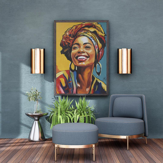 African Woman Canvas Print, Original Oil Painting, Colorful Female Portrait, Modern Art for Living Room or Bedroom