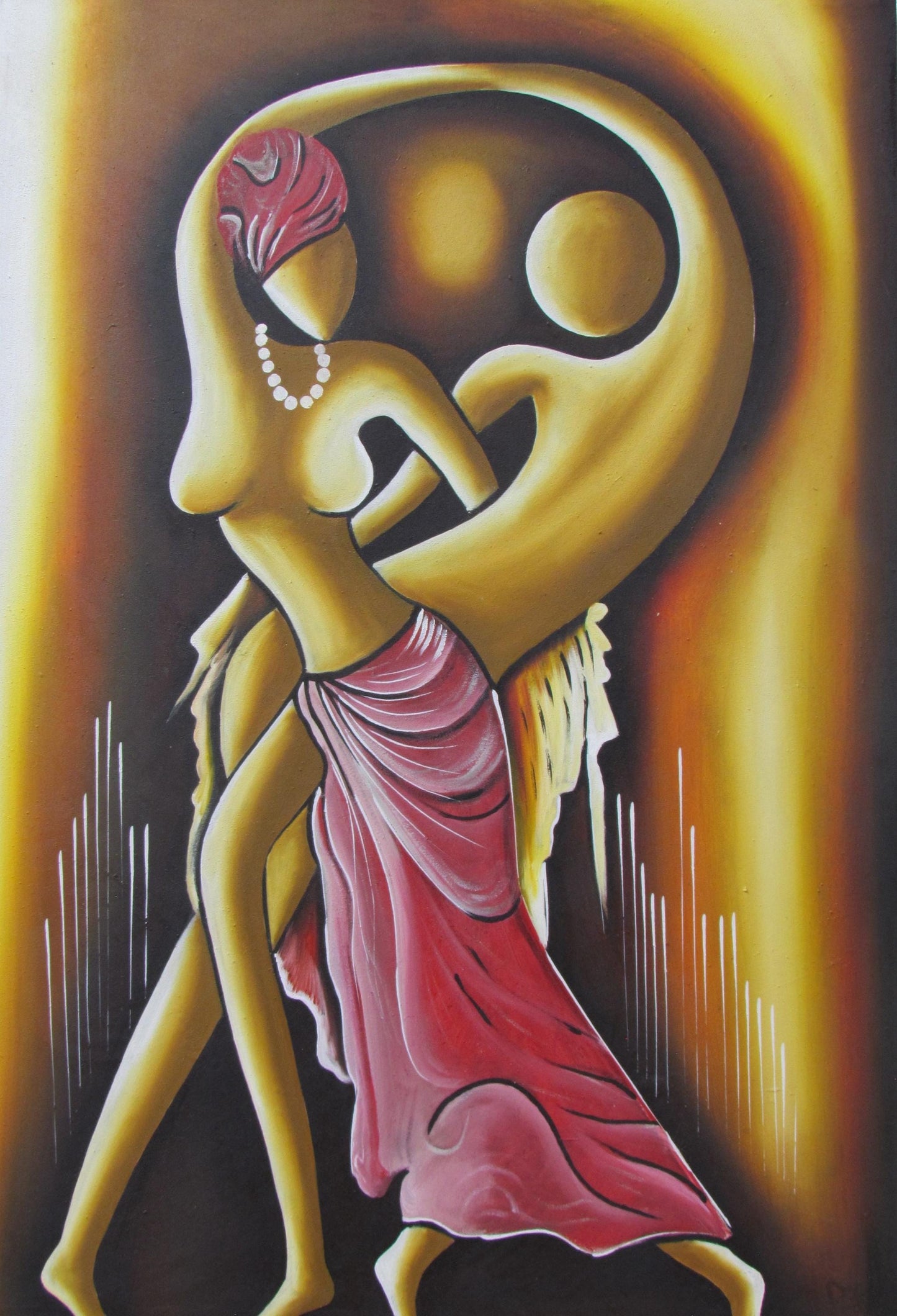 Décoration murale de danse rwandaise | Toile représentant un couple africain | Peinture de style folklorique