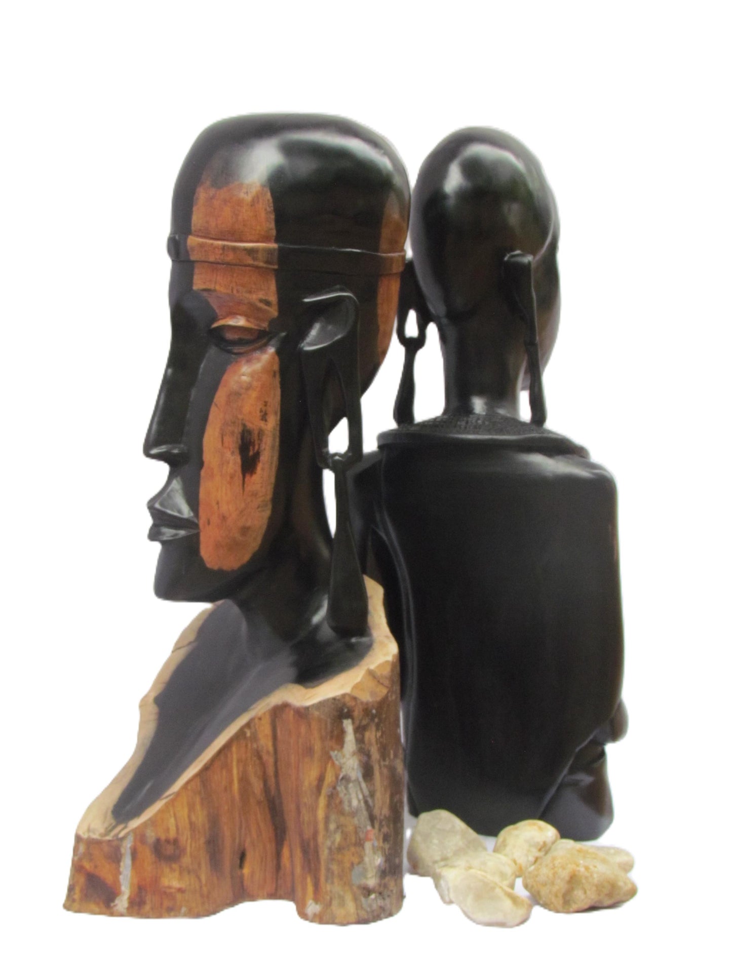 Sculptures de couple Massaï – Figurines en bois d'ébène sculptées à la main du Kenya – Ensemble de décoration d'intérieur africaine