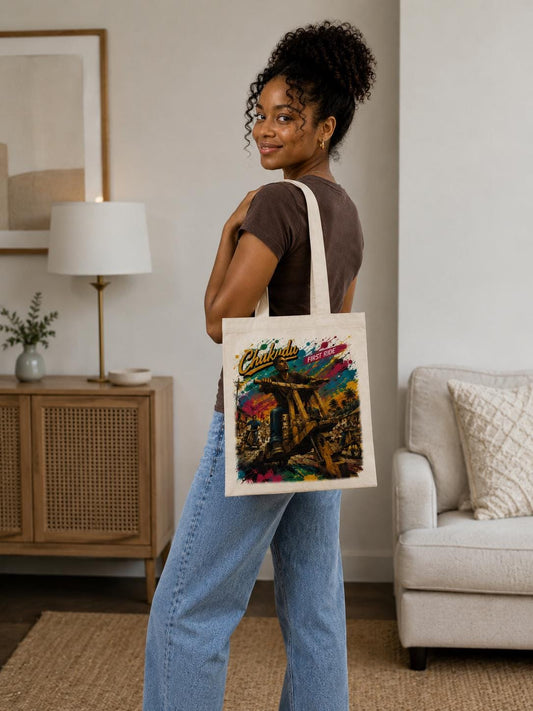 Chukudu First Ride Tote Bag, African Heritage Canvas Bag, Congolese Wooden Scooter Art, Cultural Gift, African Nostalgia Tote