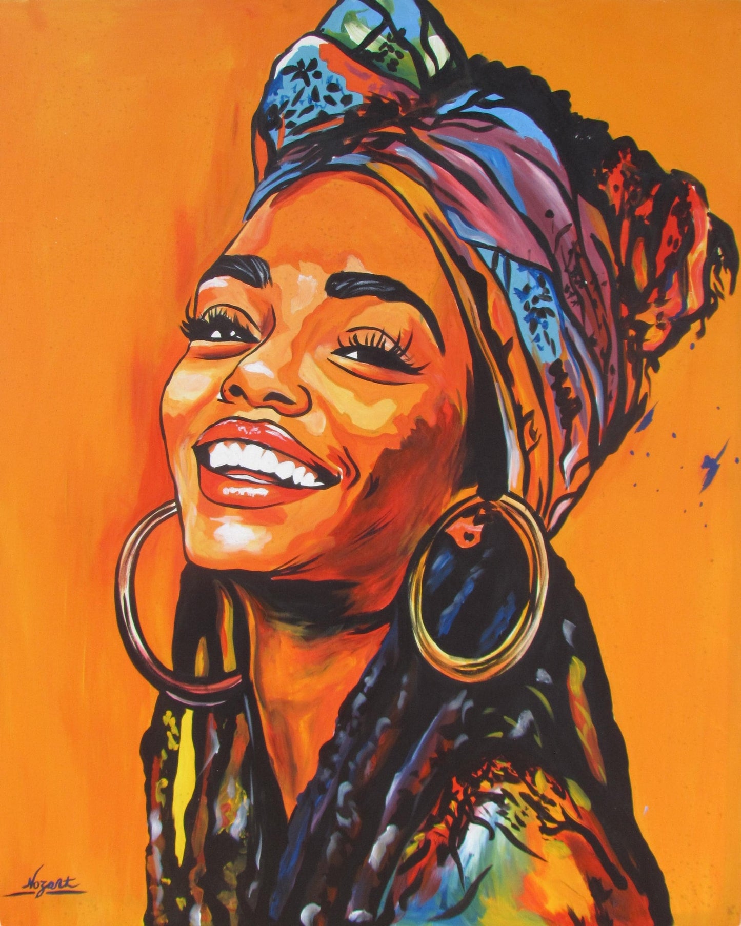 Peinture à l'huile représentant une femme africaine, art mural afro moderne, toile féminine noire audacieuse, art ethnique pour salon ou décoration intérieure