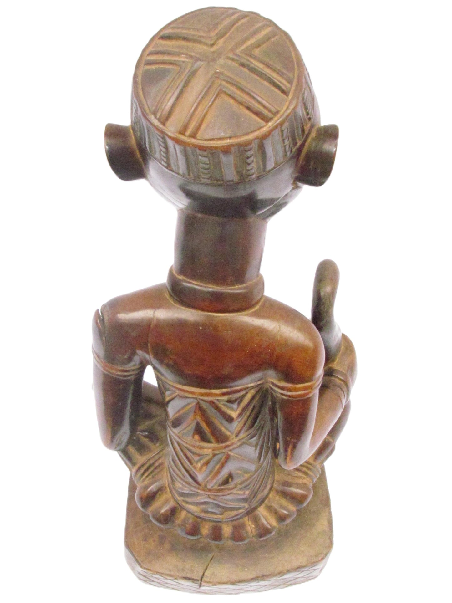 Un Azande masculin original sculpté à la main assis tenant un bâton de RDC.