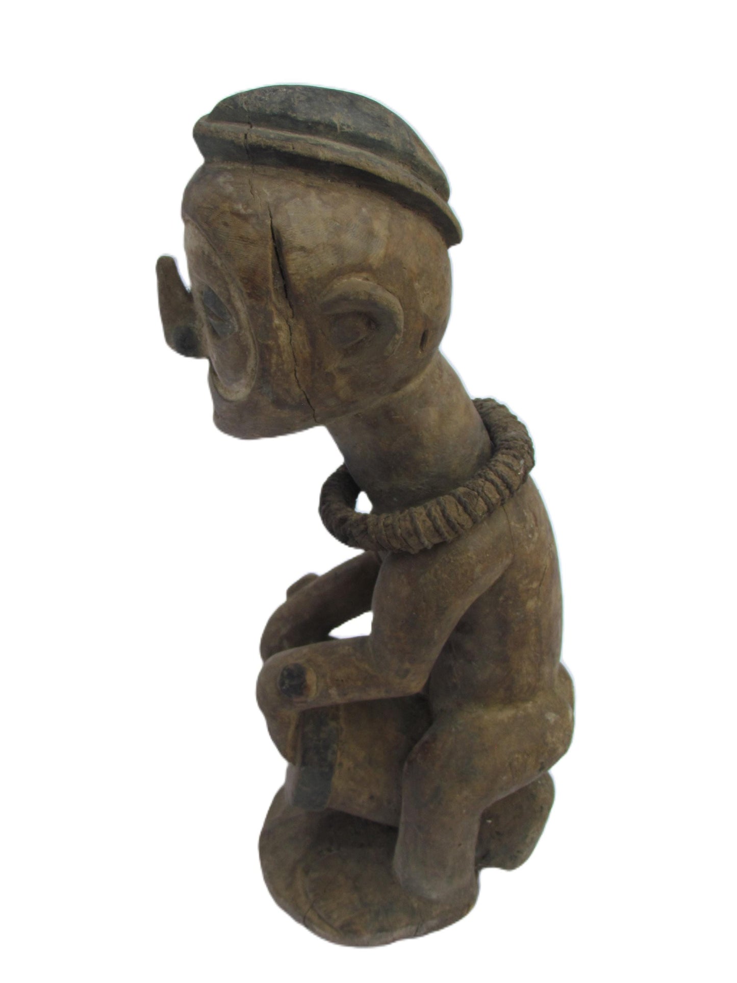 Statue masculine primitive en bois Ngwaka Sculpture antique vintage du Congo.