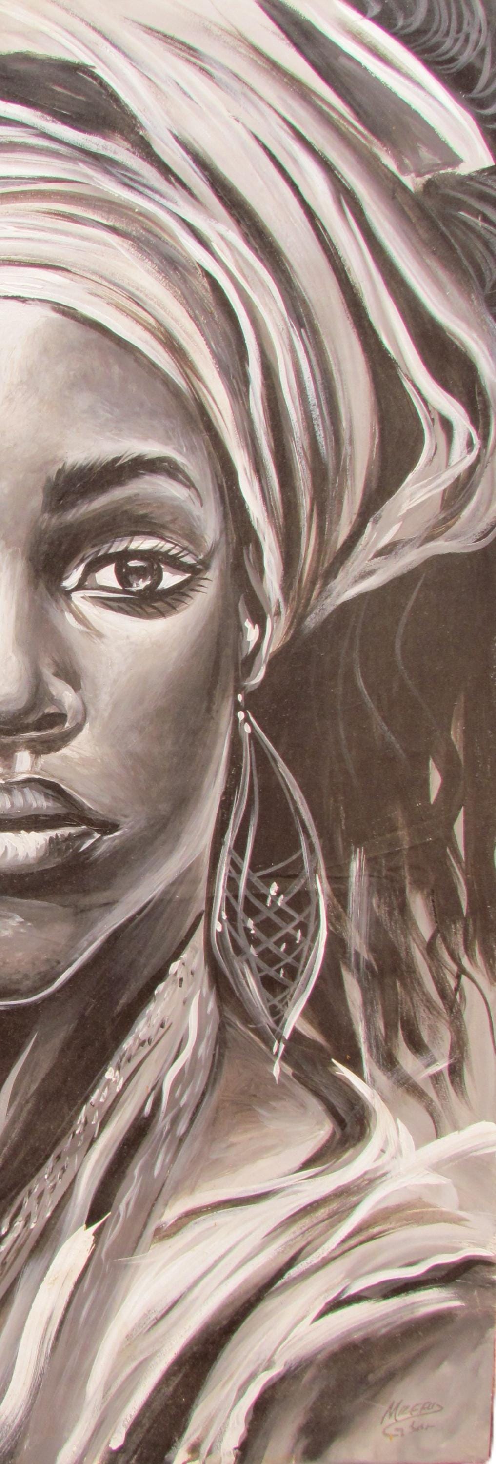 Toile murale représentant une femme africaine | Portrait abstrait de femme noire | Grande décoration murale moderne pour salon ou chambre