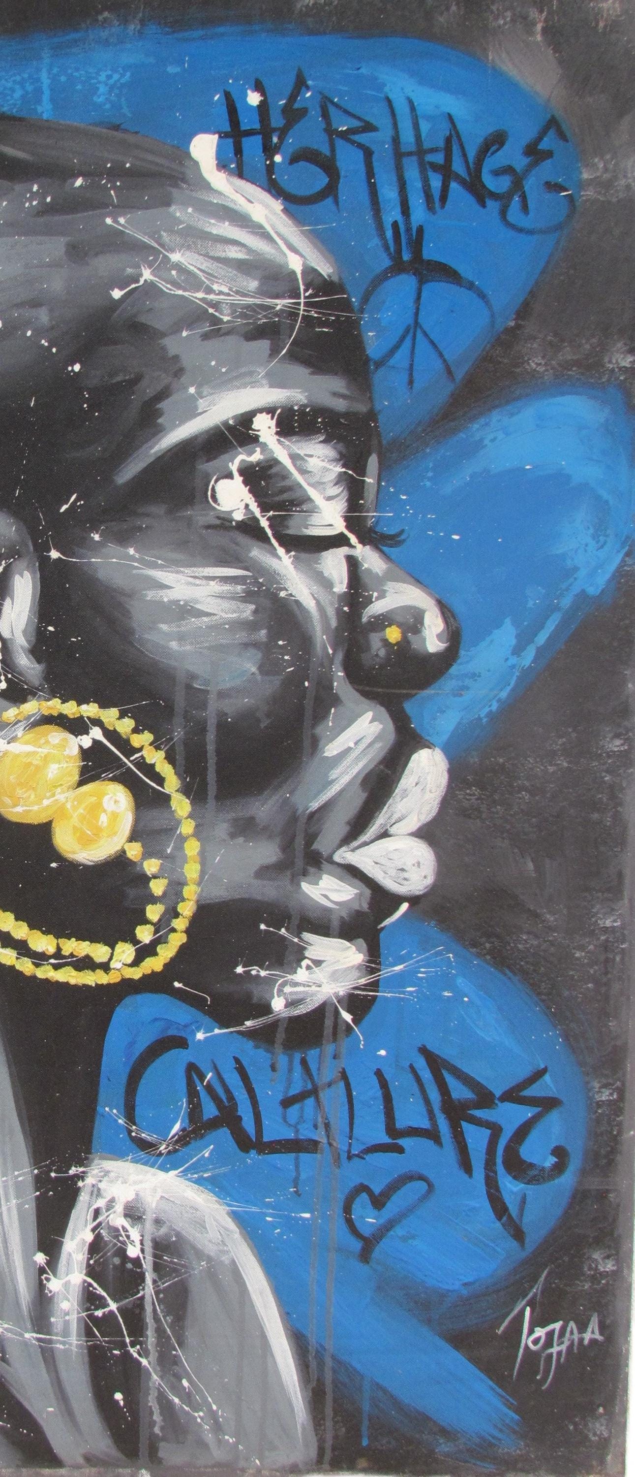Impression sur toile représentant une femme africaine – Art mural féministe, portrait à l'huile bleu et jaune, décoration d'intérieur pour femme noire, art afro pour le salon