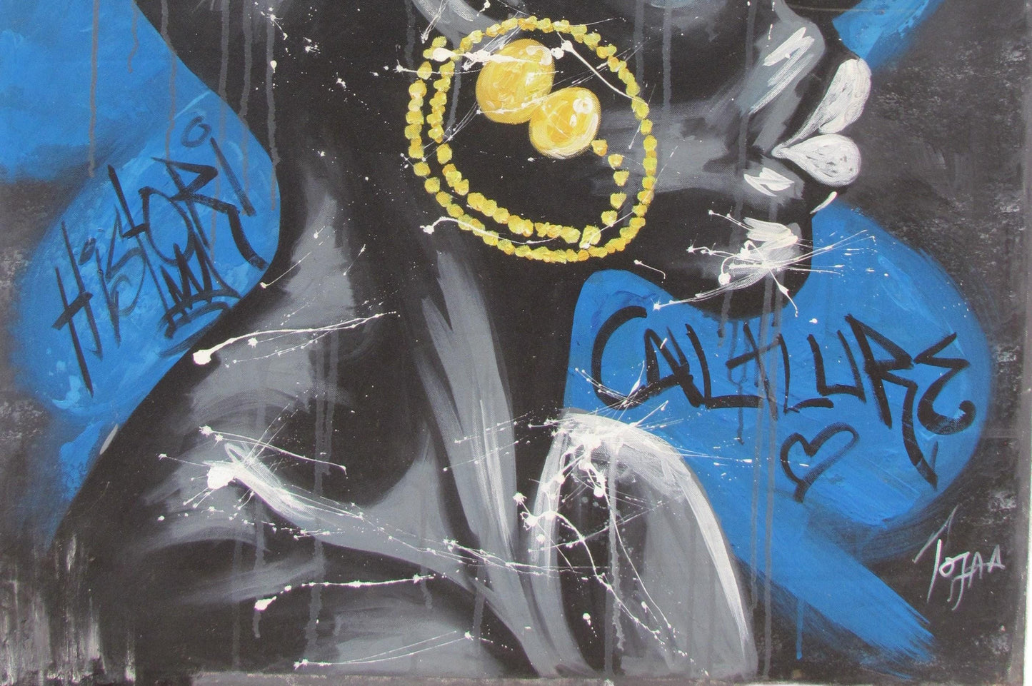 Impression sur toile représentant une femme africaine – Art mural féministe, portrait à l'huile bleu et jaune, décoration d'intérieur pour femme noire, art afro pour le salon