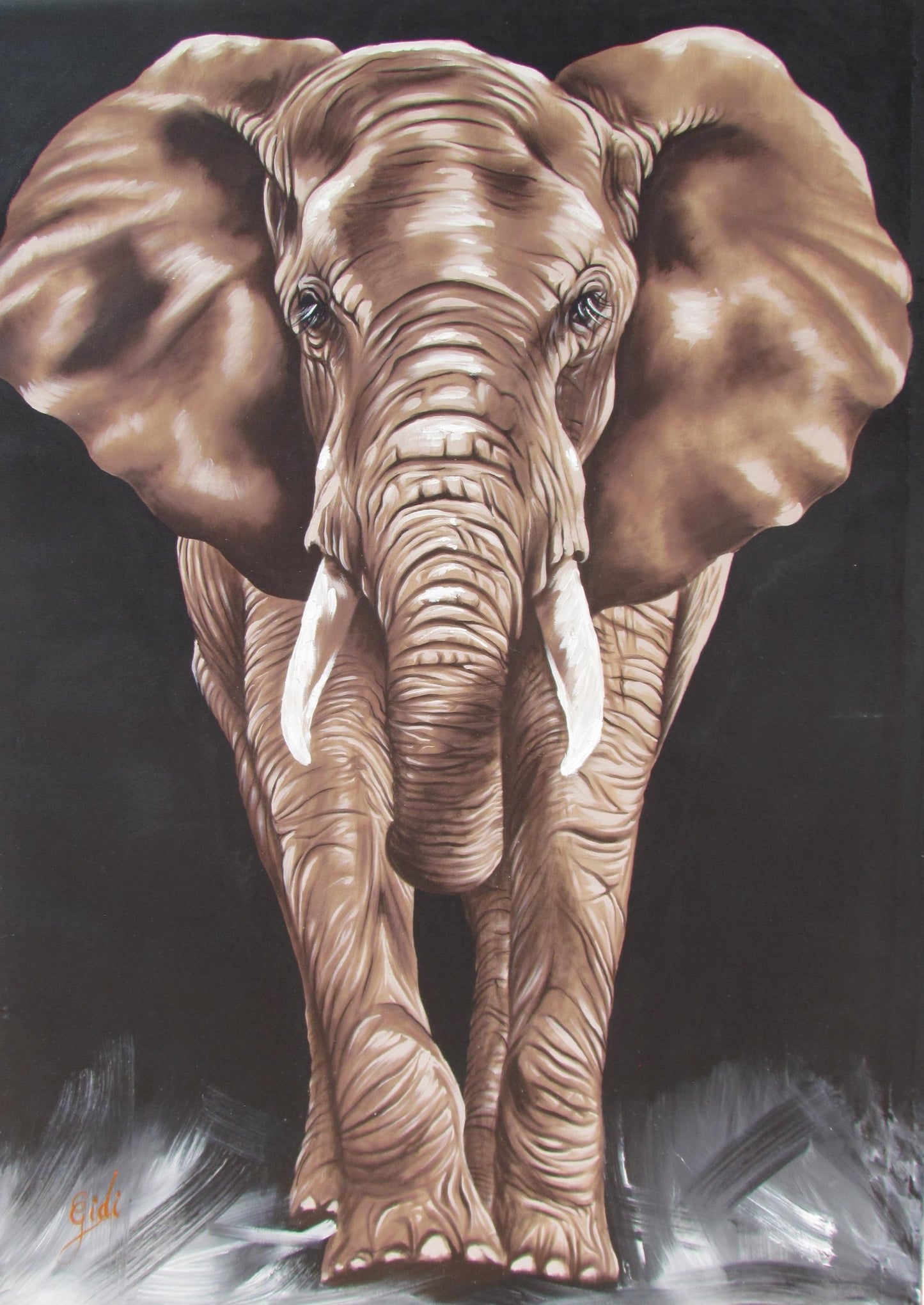 Tableau sur toile représentant un éléphant d'Afrique – Peinture acrylique réaliste représentant un animal sauvage, décoration murale faite à la main, décoration safari, sans cadre et signée