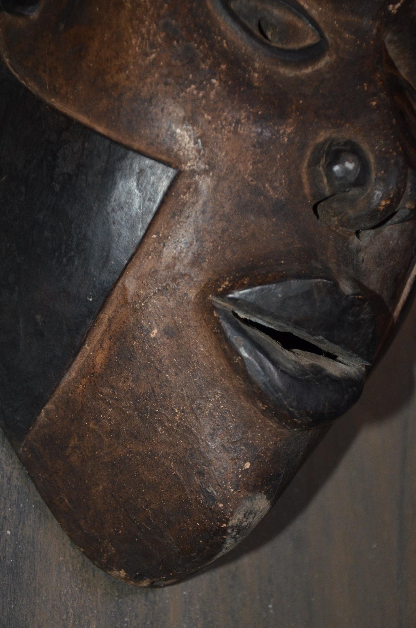 Authentic Baule Mask - 17" Hand-Carved Wood Mblo Portrait Mask, Côte d'Ivoire African Tribal Art, Elegant Crested Coiffure Statement Piece.