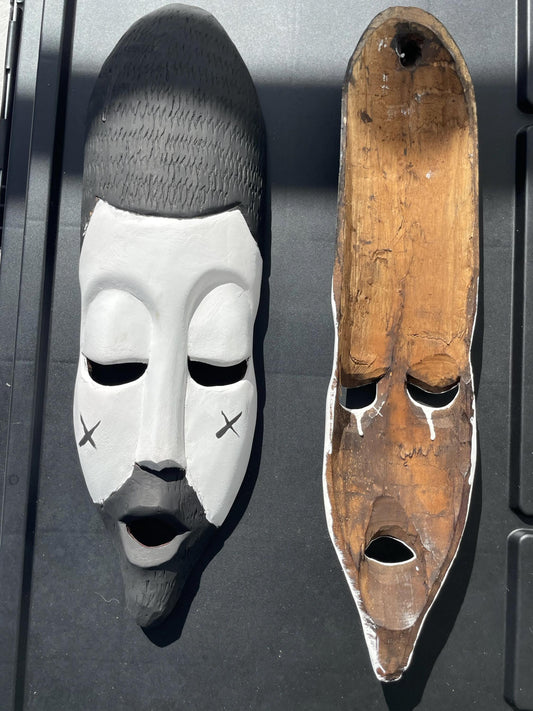 Rwandan Basinga Mask Pair – Hand-Carved King and Queen African Wood Wall Art, Black & White Decor