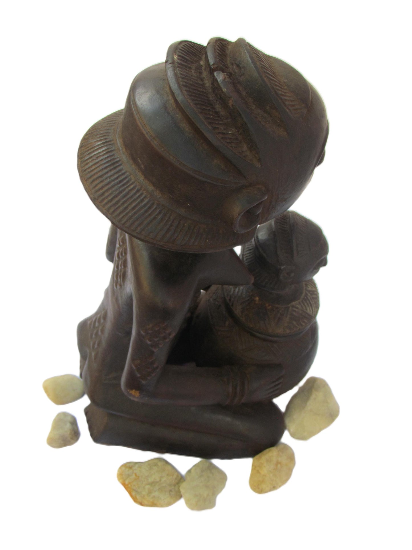 Statue de femme Luba porteuse de bol – Art tribal africain en bois du Congo – Sculpture rituelle sculptée à la main vintage des années 1980