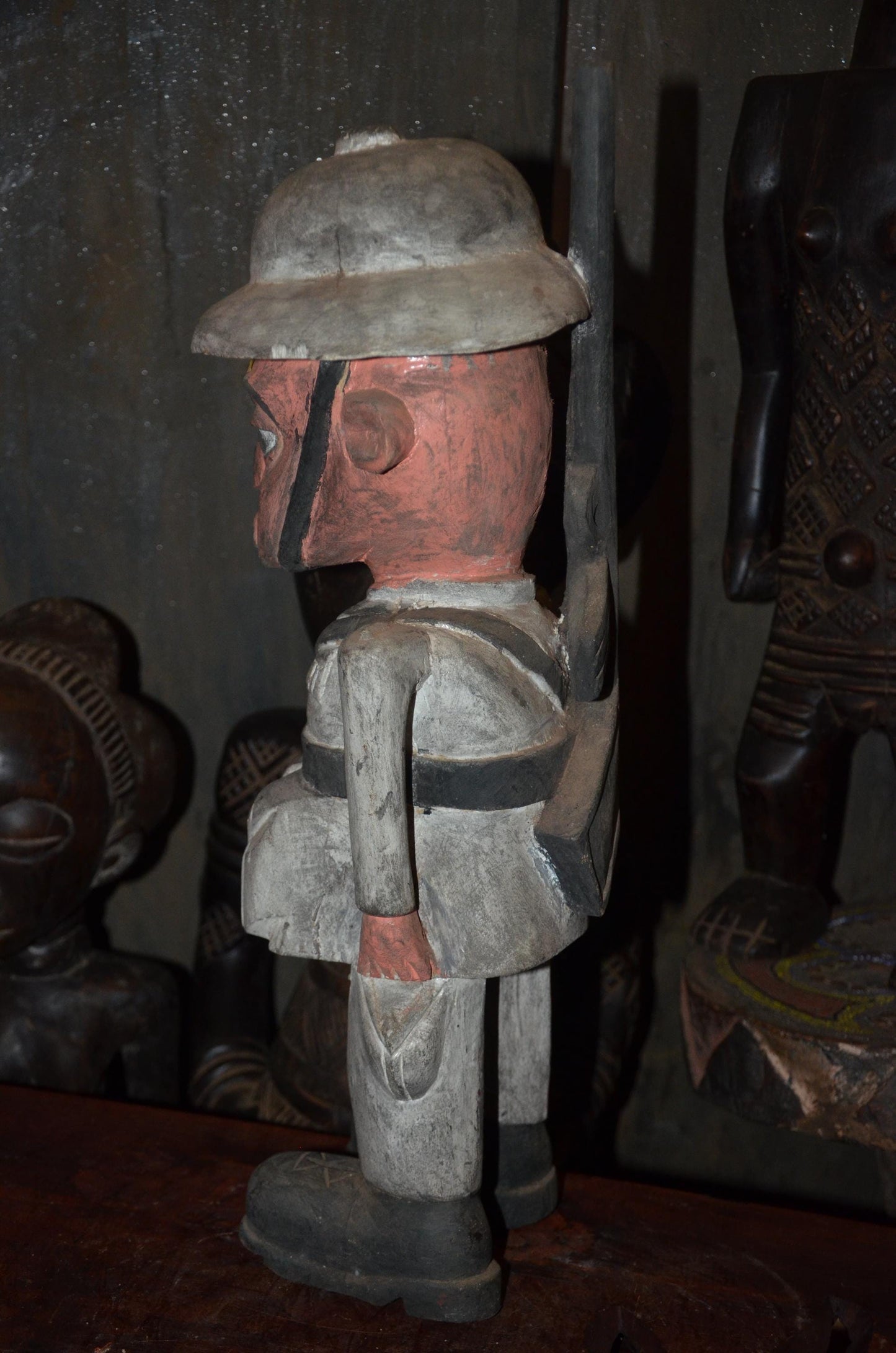 Colonial Soldier Statue | Hand-Carved Wooden Figure | Ethnographic Wood Art