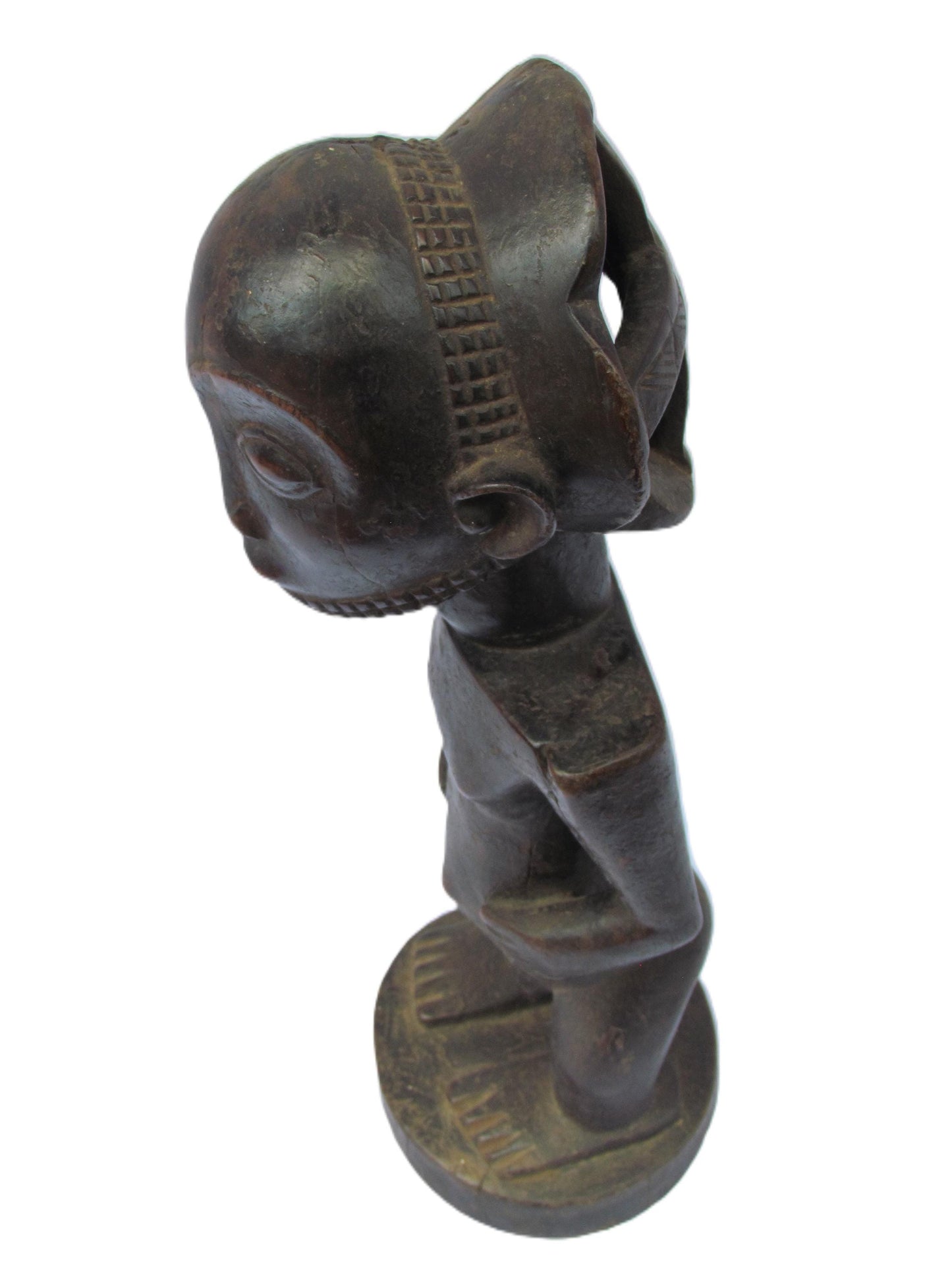 Statue africaine originale primitive en bois sculpté de la tribu Luba Congo