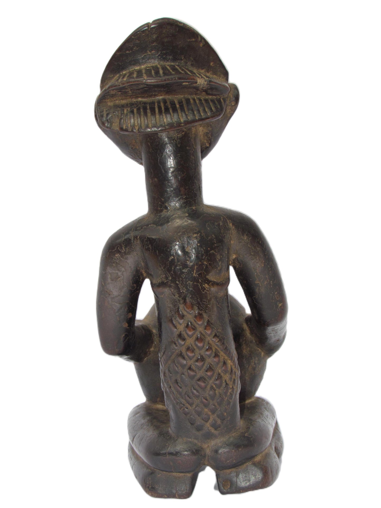 Statue africaine en bois de la tribu Luba du Congo, femme porteuse de bol.