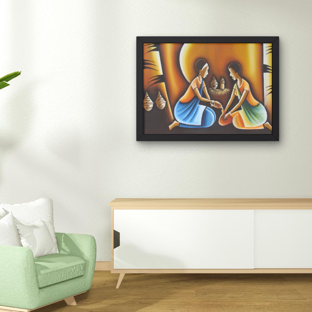 Art rwandais de la bénédiction du lait | Toile de femme africaine | Décoration murale rituelle traditionnelle de la vache | Impression culturelle rwandaise