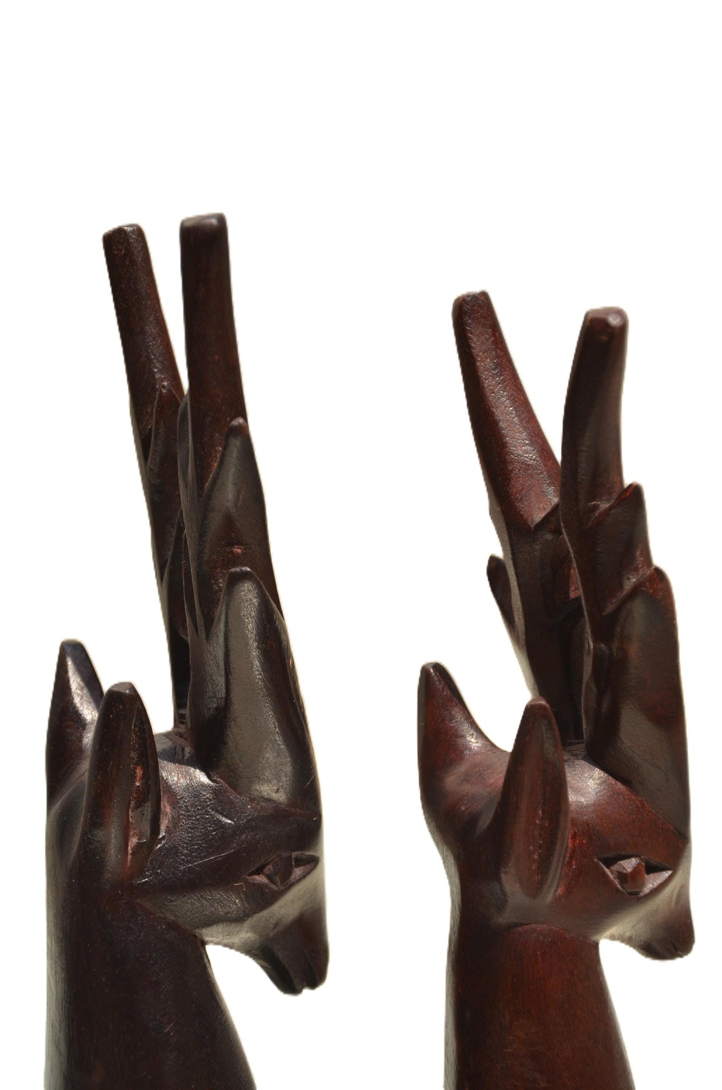 A Pair of Stag Deer Heads – Hand-Carved Wooden Wall Decor