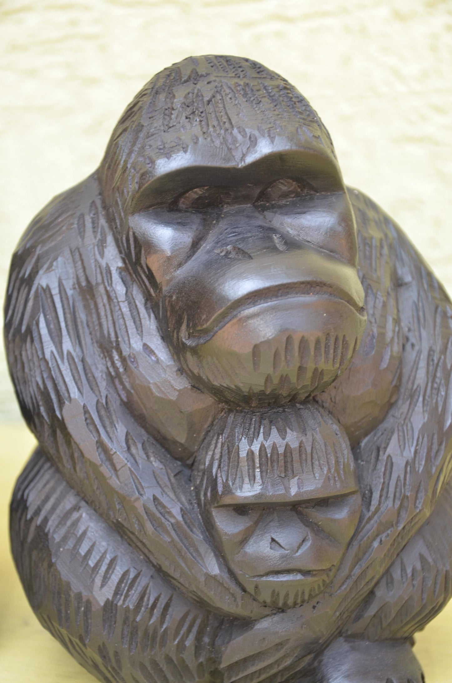 Large Hand Carved Wooden Gorilla Family Sculpture | Wildlife Art