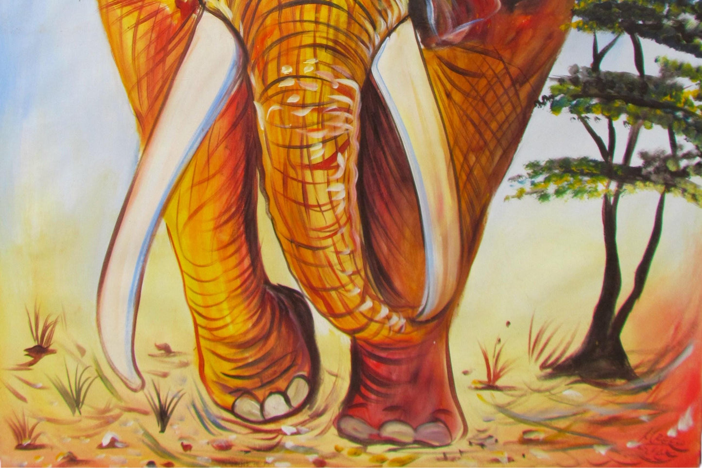 Peinture impressionniste d'éléphant | Décoration murale extra large | Portrait d'éléphant sur toile | Décoration d'intérieur