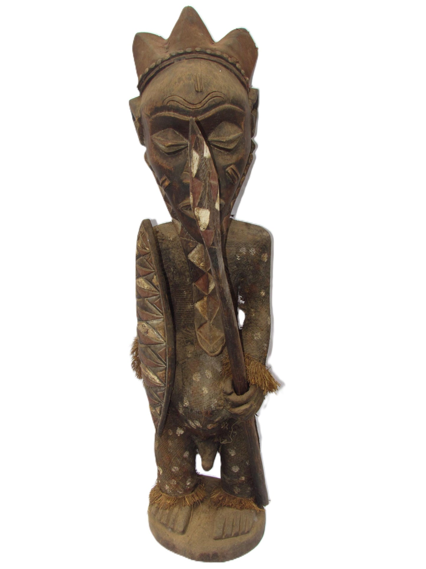 Antique Pende Tribe " Warrior Chief" Original Vintage Statue Carved Wood Congolese Sculpture Africa.