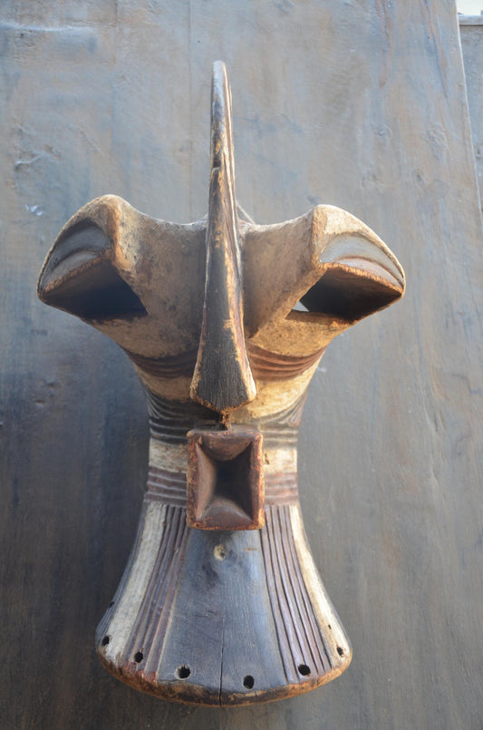 Songye Kifwebe Mask - 21" Authentic Male Masoko Mask, Large Congo Tribal Wall Sculpture and African Collectible Art