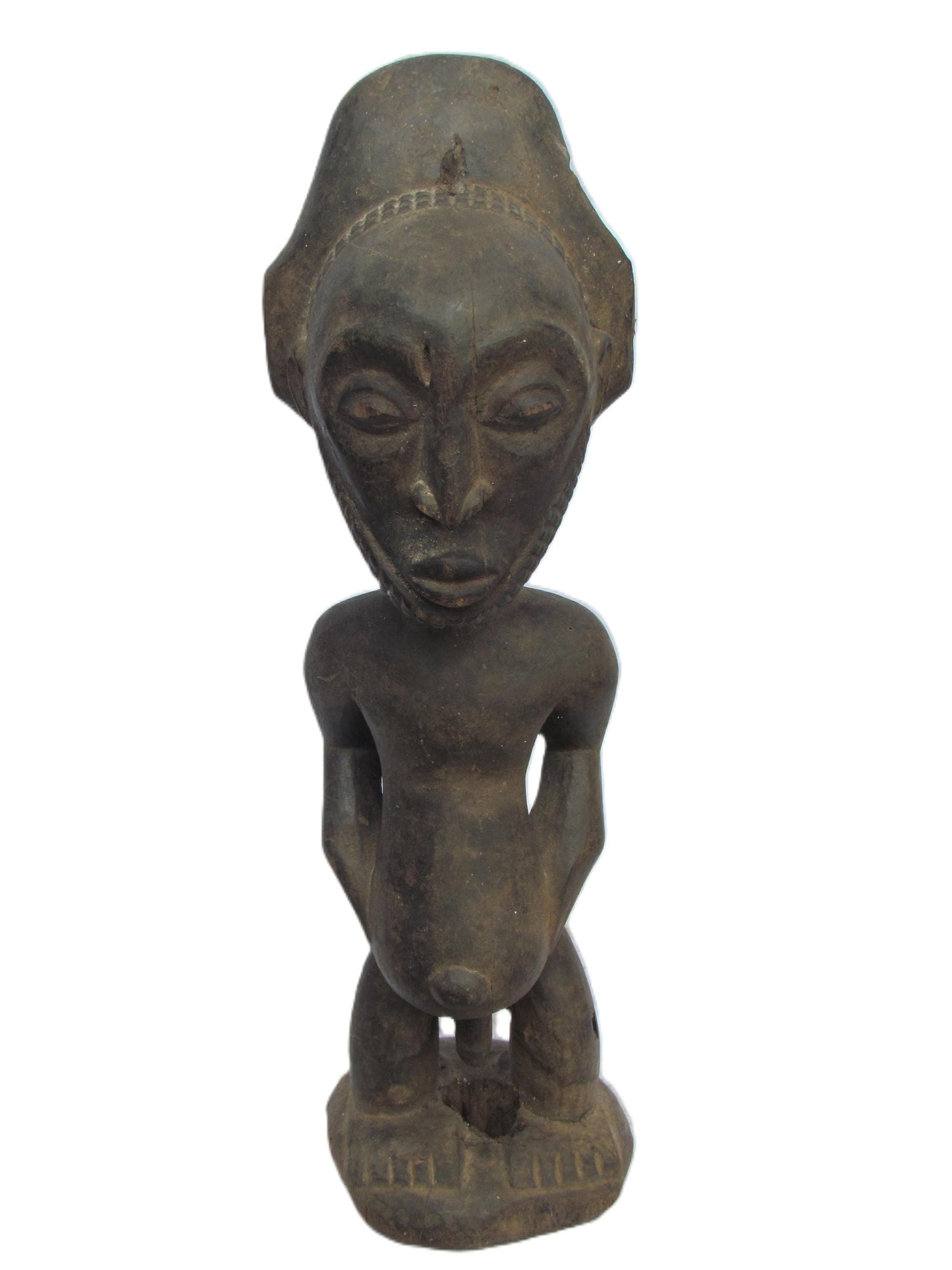 Statue rare et originale de la tribu Hemba « Ancien en prière » en bois sculpté de la RDC.