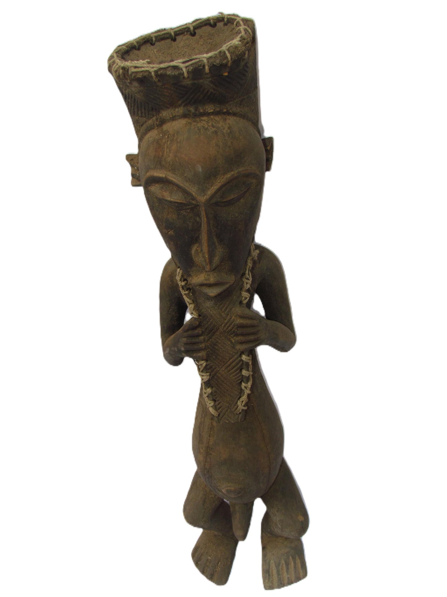 Statue originale primitive en bois sculpté à la main de la tribu Kusu « Homme sage » de la RDC.