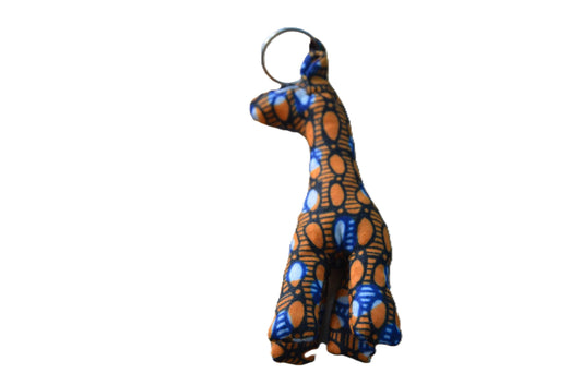 Handmade Giraffe Ankara Keyholder, African Wax Print Fabric Keychain, Boho Safari Animal Bag Charm
