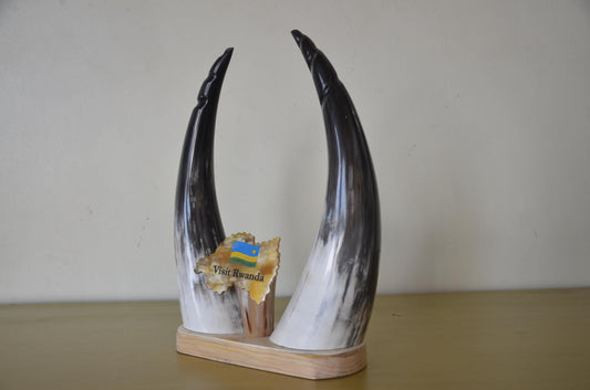 Handcrafted Rwandan Cow Horn Tabletop Sculpture | Authentic African Art Accent
