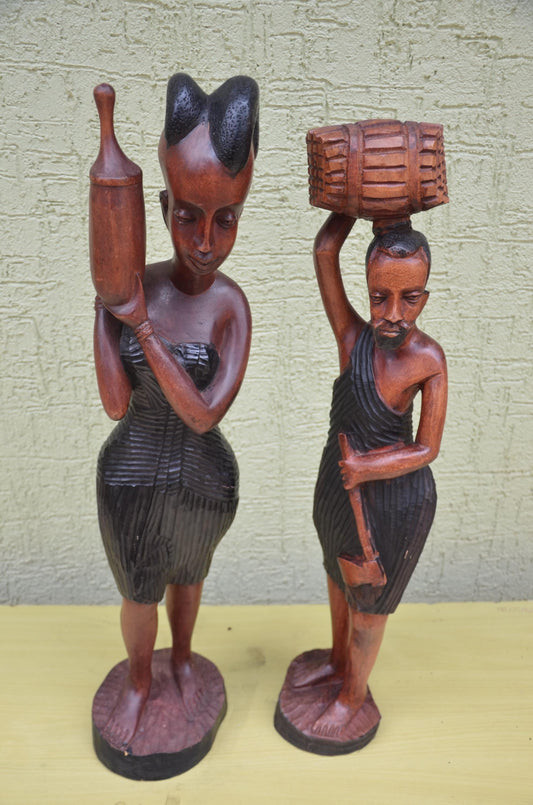 Pair of Hand-Carved African Community Statues | Tribal Art