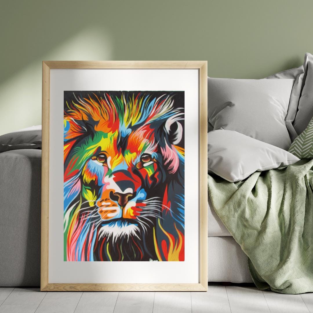 LE ROI – Impression sur toile représentant un lion, portrait majestueux d'un animal de safari, art mural de la faune africaine, peinture du roi de la jungle, encadrée ou non.