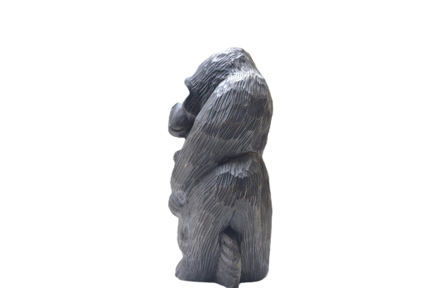 Hand Carved Wooden Gorilla Statue with Baby, Primate Mother and Child Sculpture