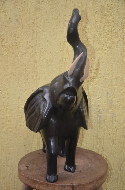 Large Hand-Carved Wooden Elephant | African Animal Sculpture | Decor