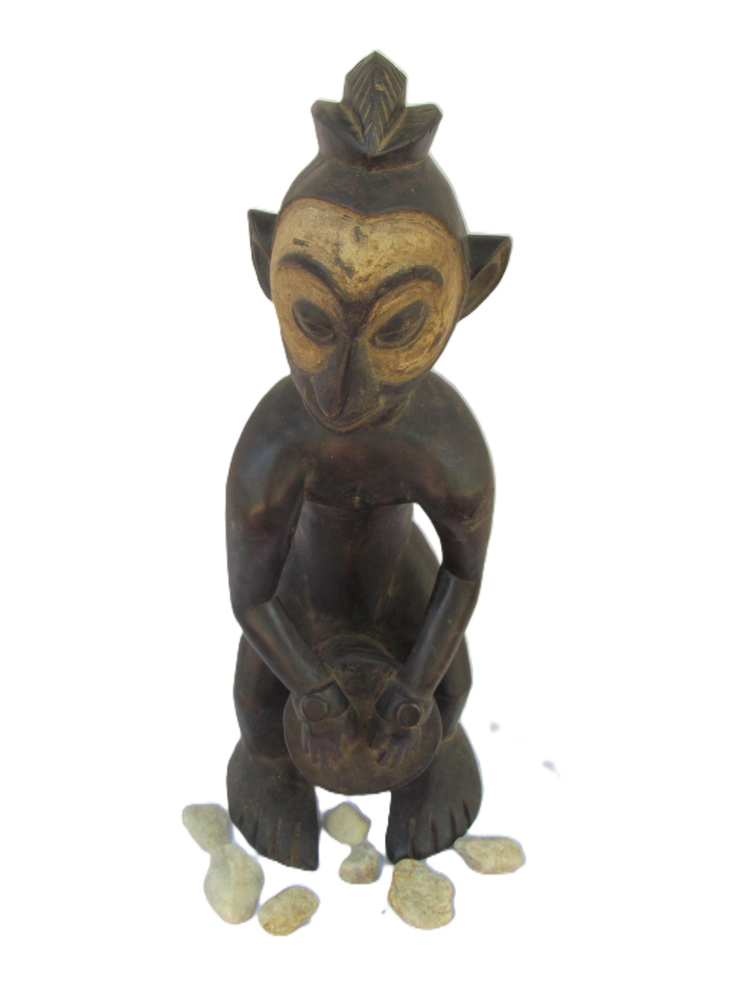 Statue antique de la tribu Suku – Figurine en bois primitif sculptée à la main | Art tribal congolais de RDC | Sculpture ancestrale africaine vintage