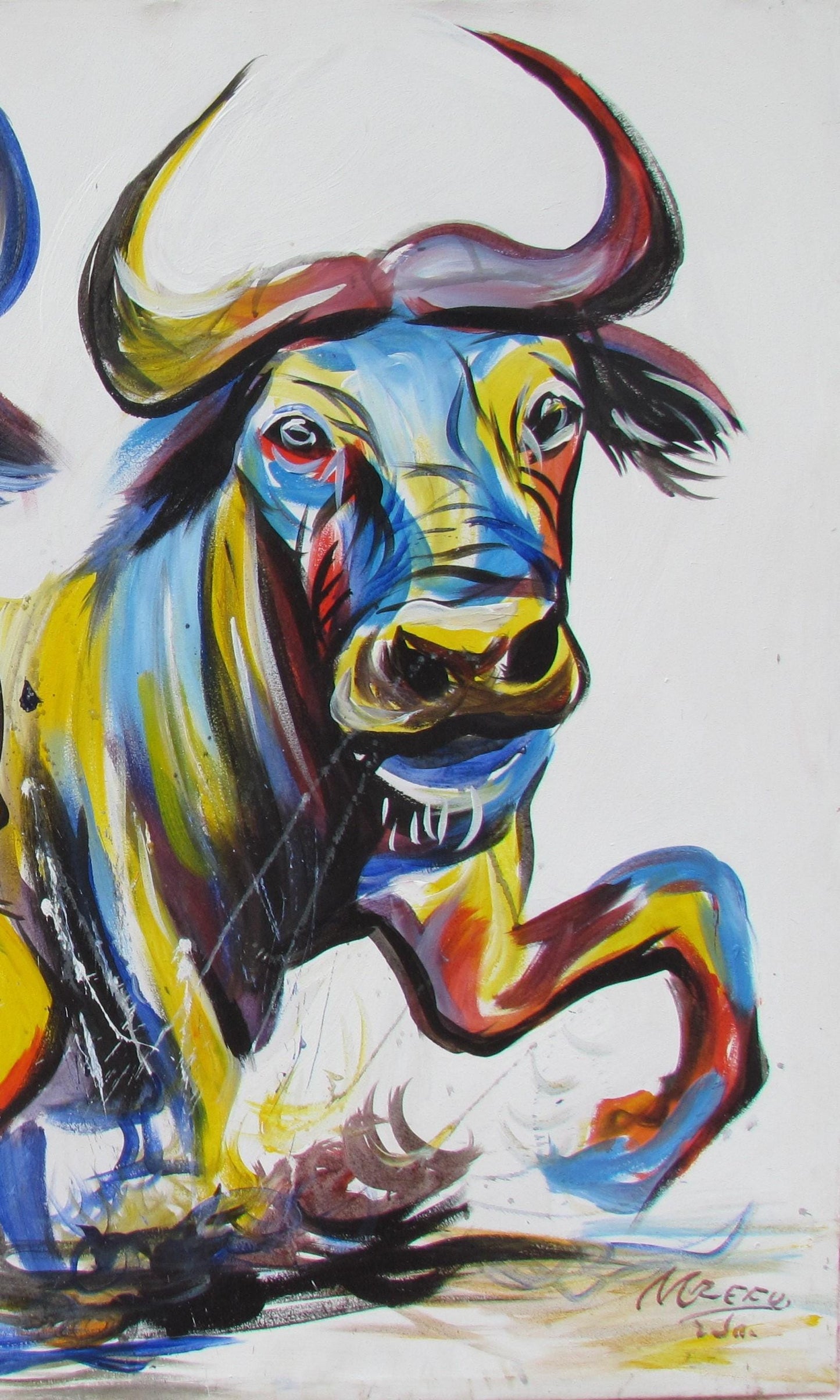 Peinture de buffle africain – Art mural original représentant la faune, décoration de salon, œuvre d'art africaine peinte à la main, style contemporain