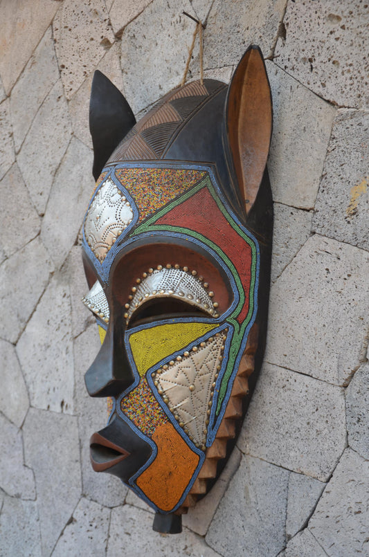 Bakota-Inspired African Mask | Large Geometric Wall Art