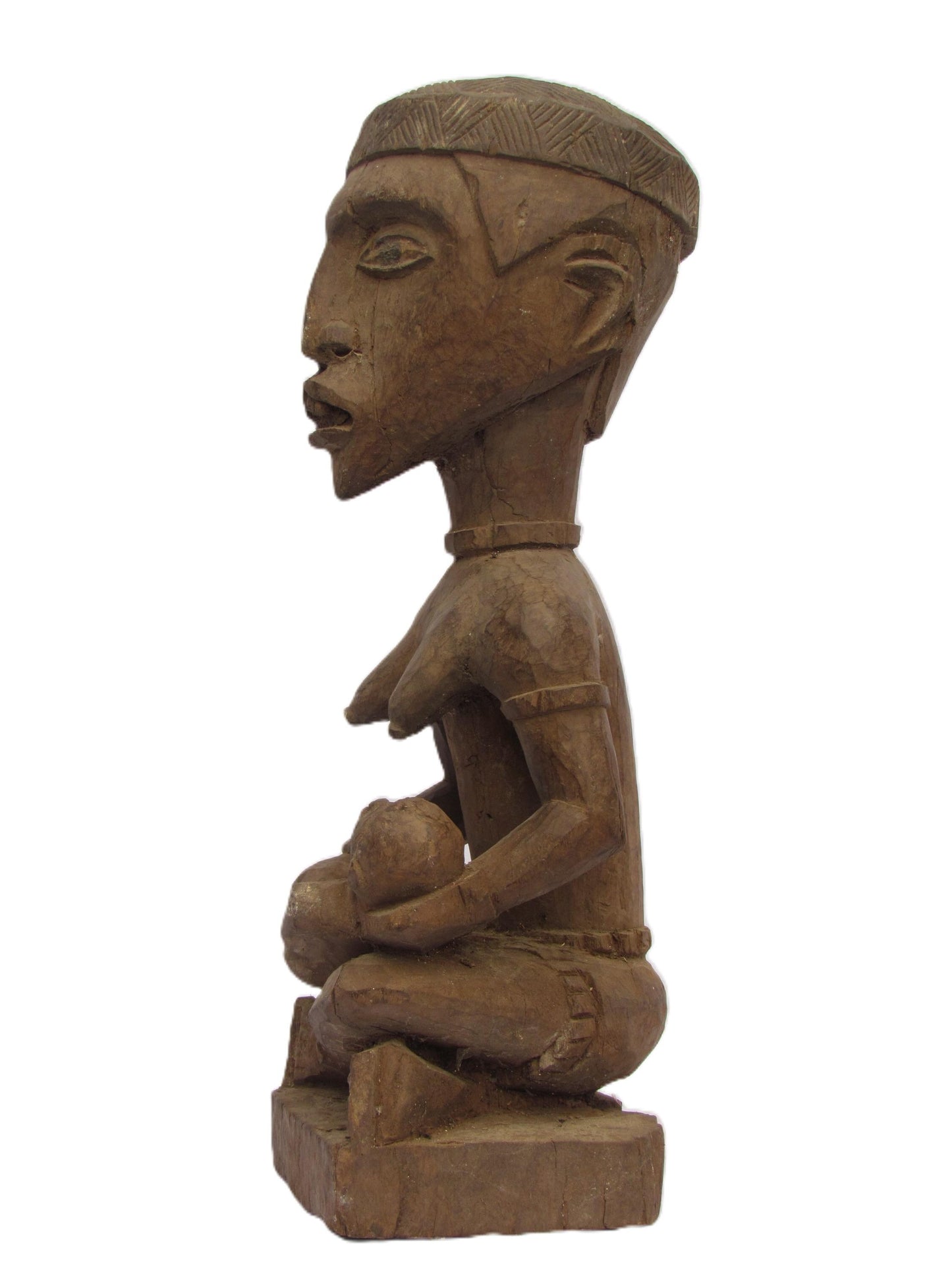 Statue de maternité Yombe Phemba, figure de fertilité africaine, art tribal Congo-Angola sculpté à la main, sculpture centrafricaine