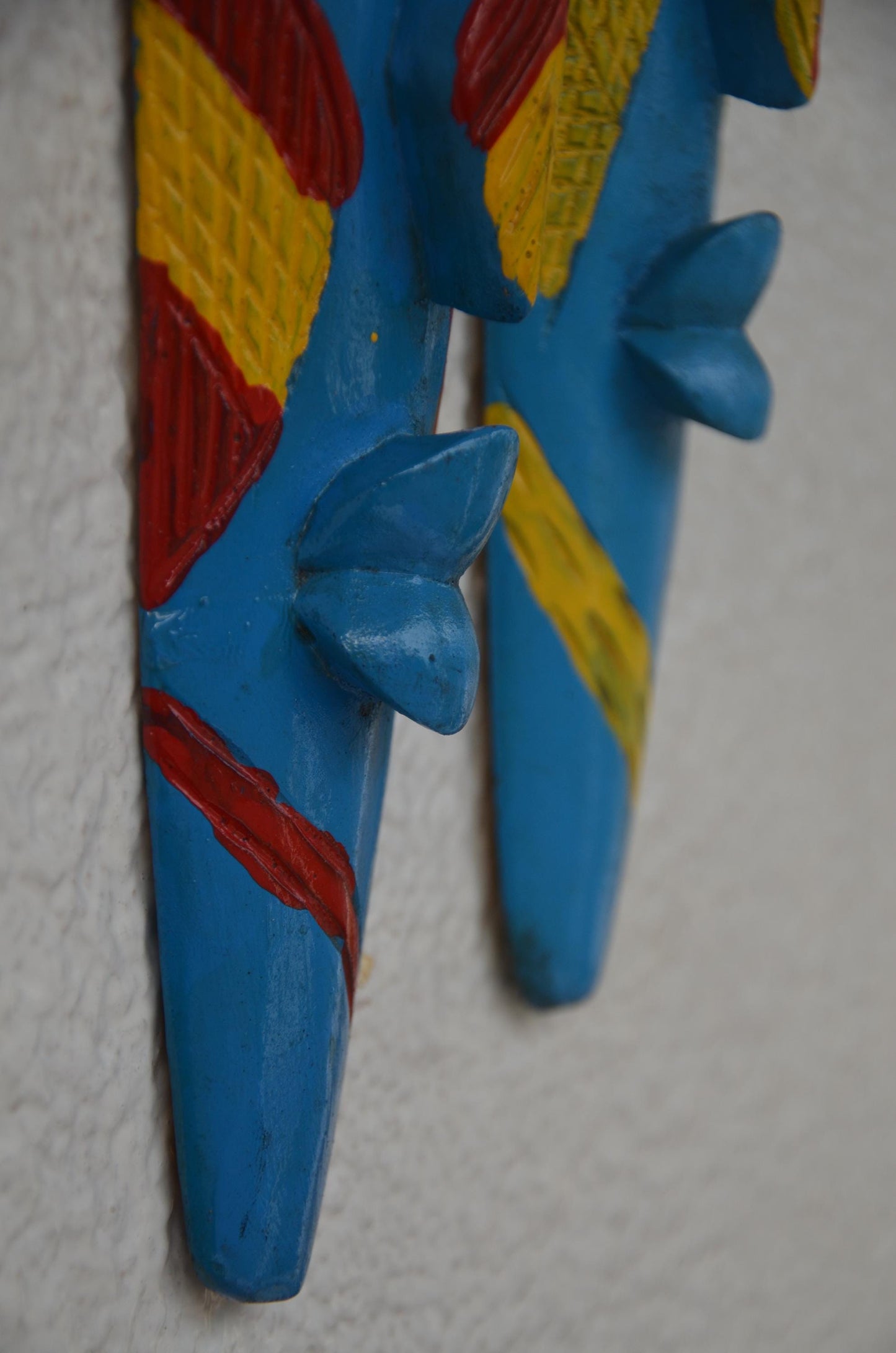 Hand-Carved Nyiginya Kingdom Cobalt Blue Wooden Facemask Couple | African Tribal Wall Art Decor