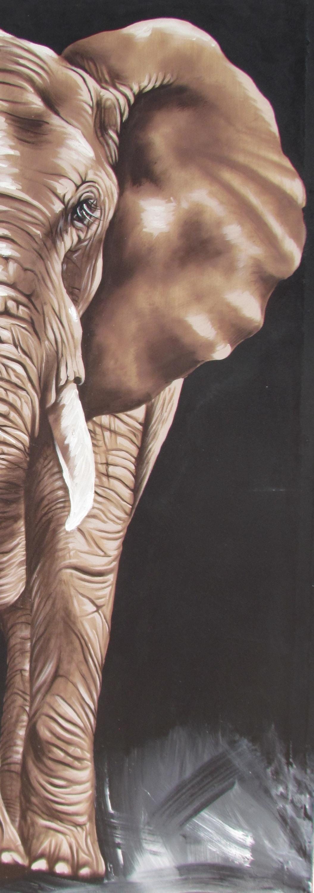 Tableau sur toile représentant un éléphant d'Afrique – Peinture acrylique réaliste représentant un animal sauvage, décoration murale faite à la main, décoration safari, sans cadre et signée
