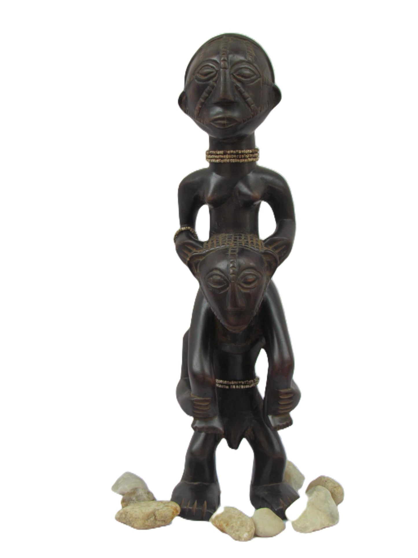Figurine double Tabwa – Art tribal d'Afrique centrale | Statues masculines et féminines en bois sculptées à la main, originaires du Congo et de Zambie