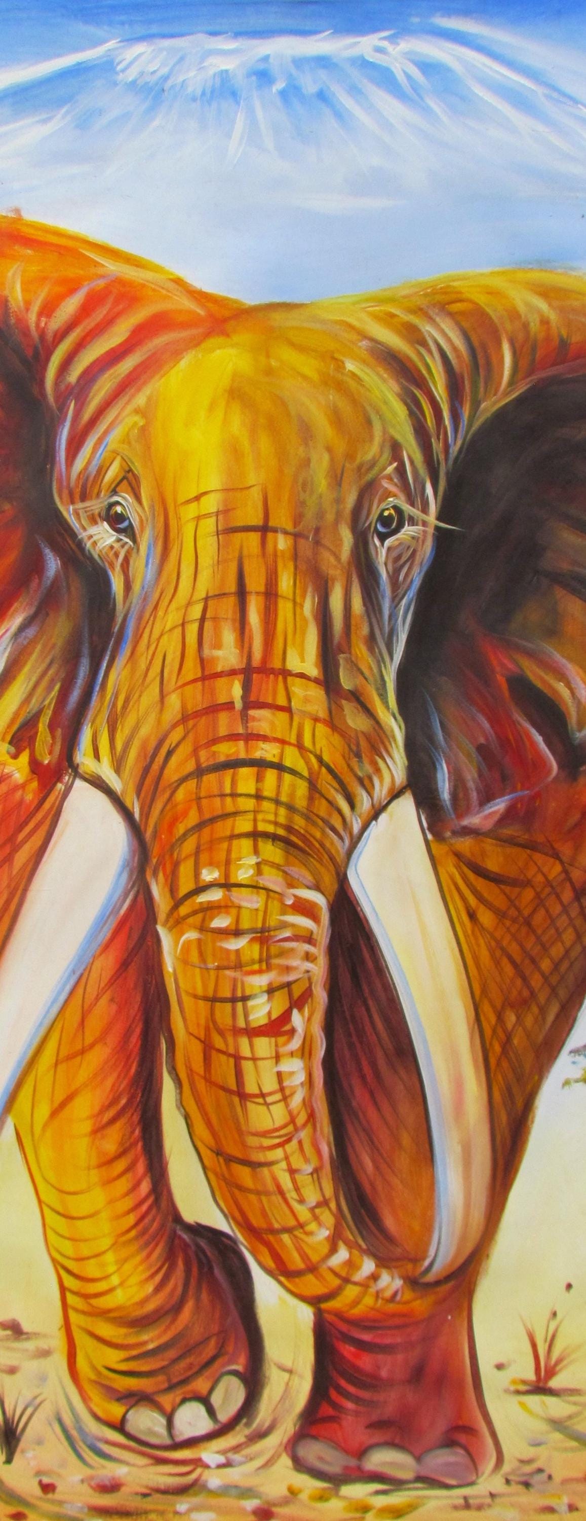 Peinture impressionniste d'éléphant | Décoration murale extra large | Portrait d'éléphant sur toile | Décoration d'intérieur