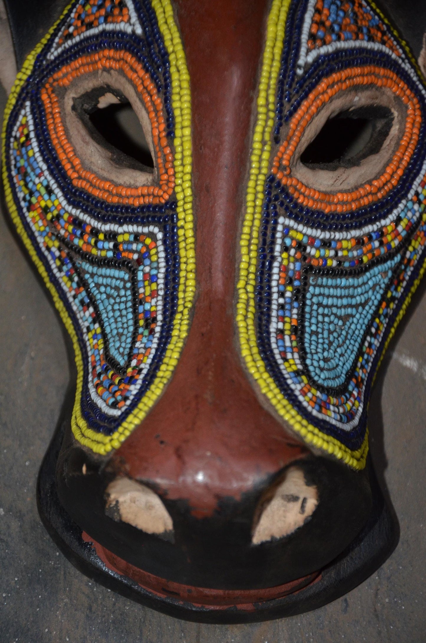 Beaded Antelope Mask – 11" Hand-Carved Wood Tribal Animal Mask – Wall Art.