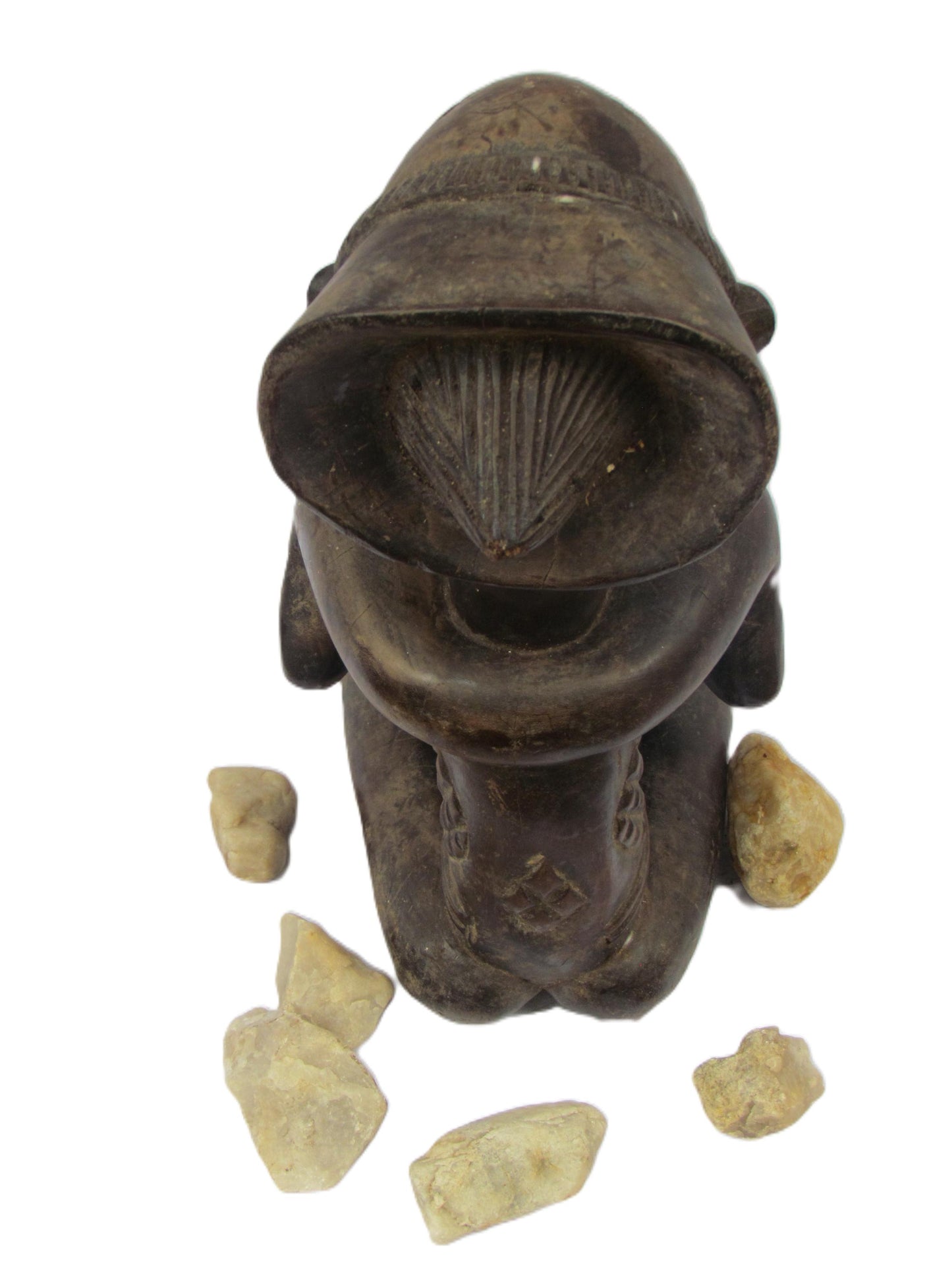 Statue de devineresse Luba – Art tribal africain du Congo et de Zambie | Figurine rituelle en bois sculptée à la main avec bol